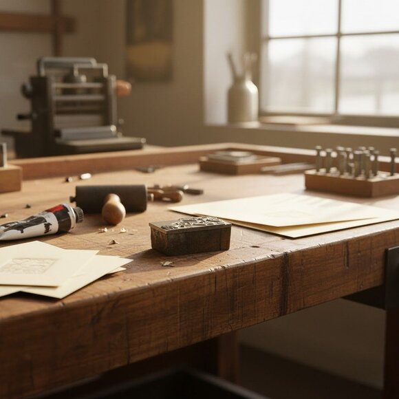 Antique Etched Steel Printing Block Featuring Intricate Artistic Relief Design - Picture 2 of 9